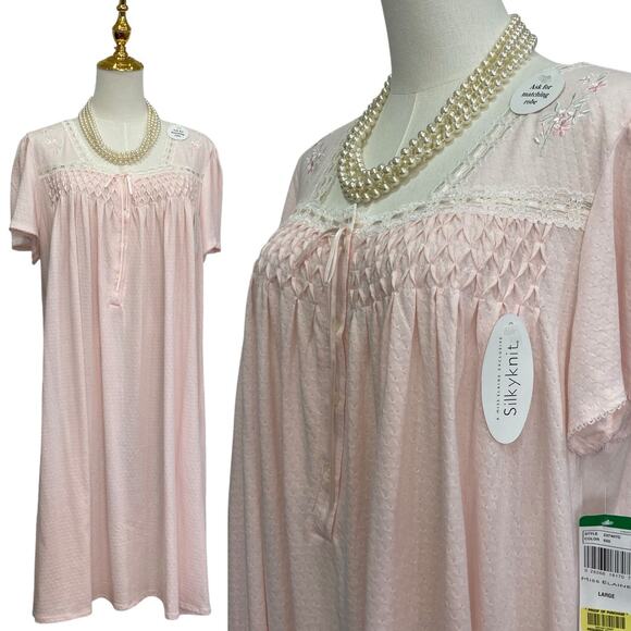 NWT Miss Elaine Silkyknit Pastel Pink Embroidered Lacy Nightgown Women’s size L - Picture 1 of 8